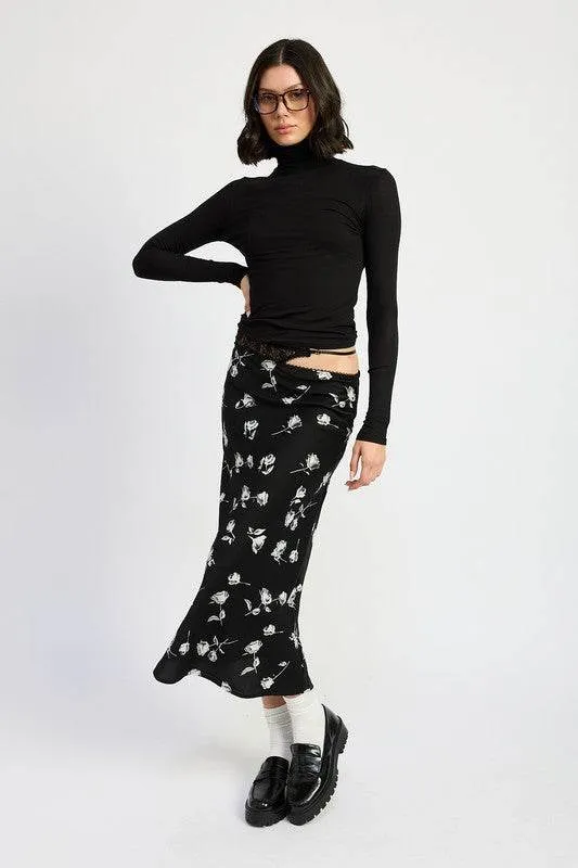 Emory Park Mix Media Asymmetrical Maxi Satin Skirt