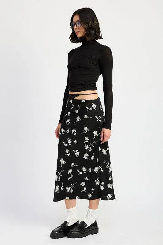 Emory Park Mix Media Asymmetrical Maxi Satin Skirt