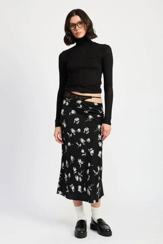 Emory Park Mix Media Asymmetrical Maxi Satin Skirt
