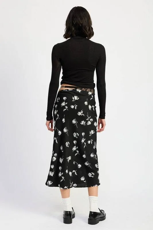 Emory Park Mix Media Asymmetrical Maxi Satin Skirt