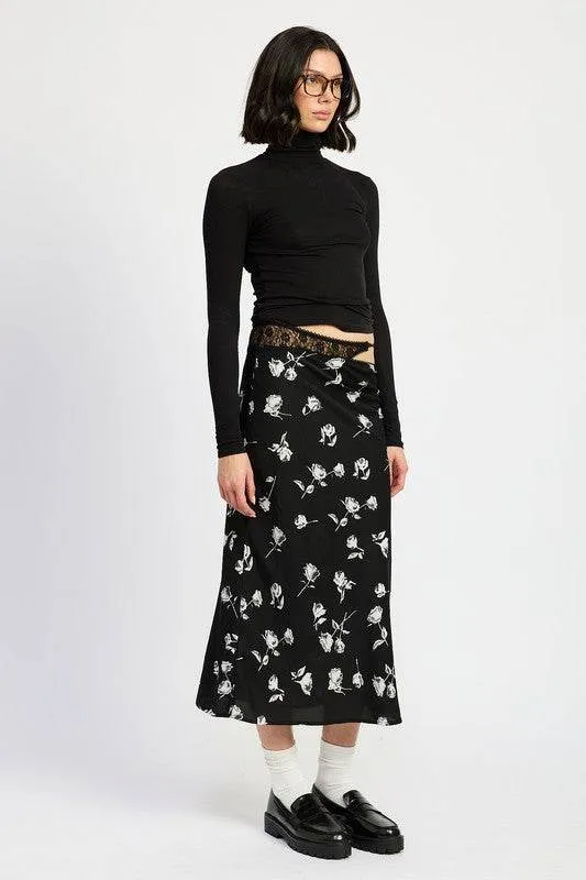 Emory Park Mix Media Asymmetrical Maxi Satin Skirt
