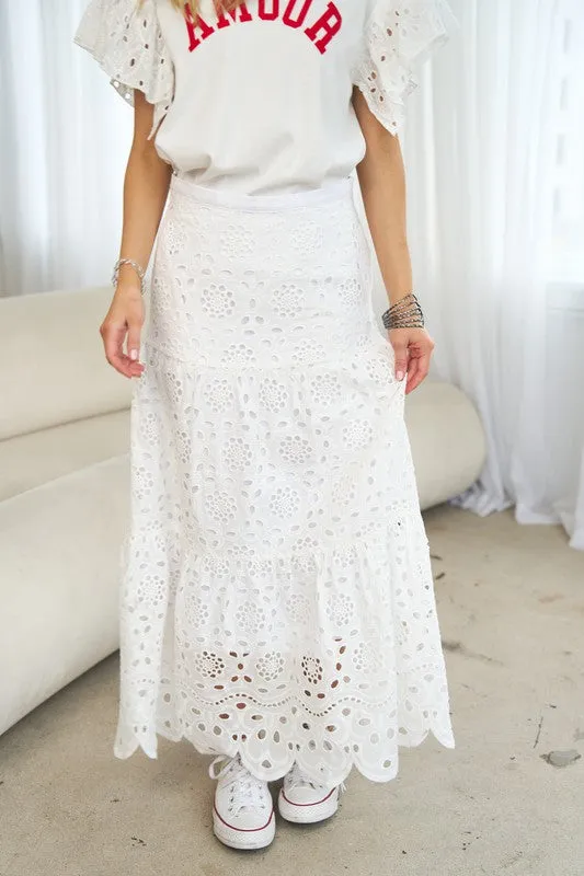 EYELETS MAXI SKIRT