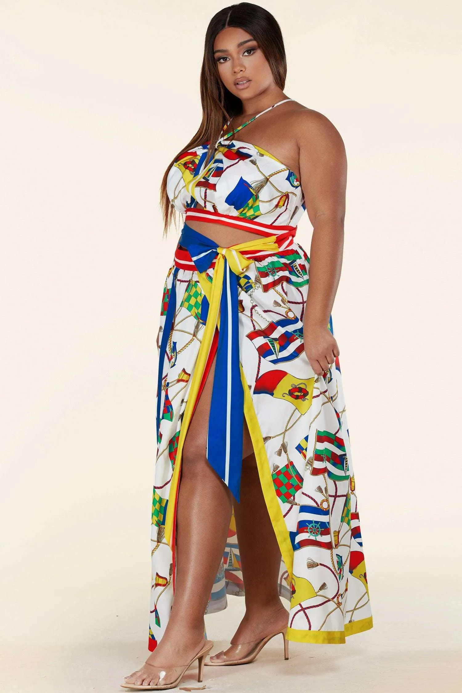 Fasheabe Plus Size Two-Piece Marine Maxi Skirt Set