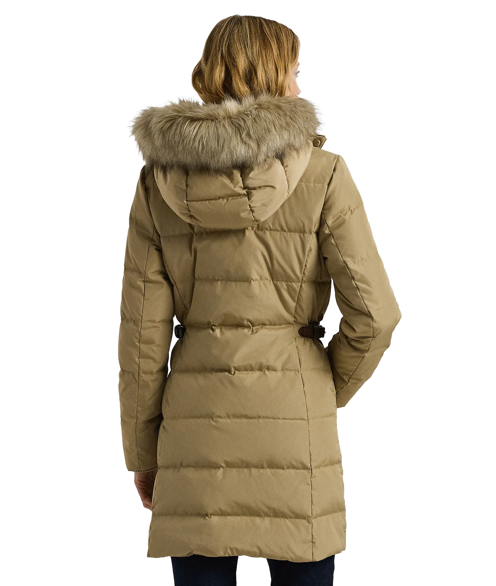 Faux-fur-trim Hooded Down Coat - Beige