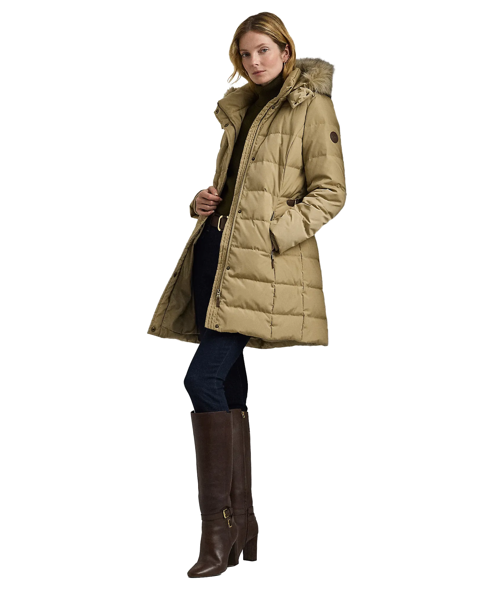 Faux-fur-trim Hooded Down Coat - Beige