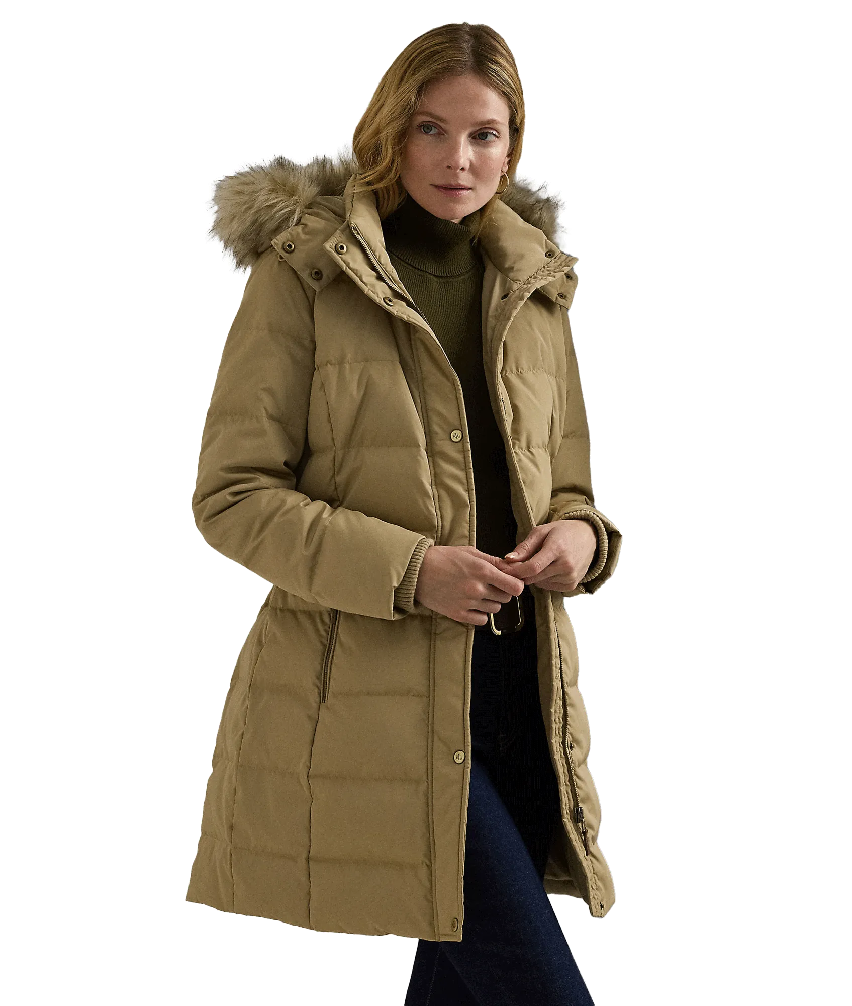 Faux-fur-trim Hooded Down Coat - Beige