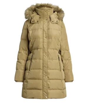 Faux-fur-trim Hooded Down Coat - Beige