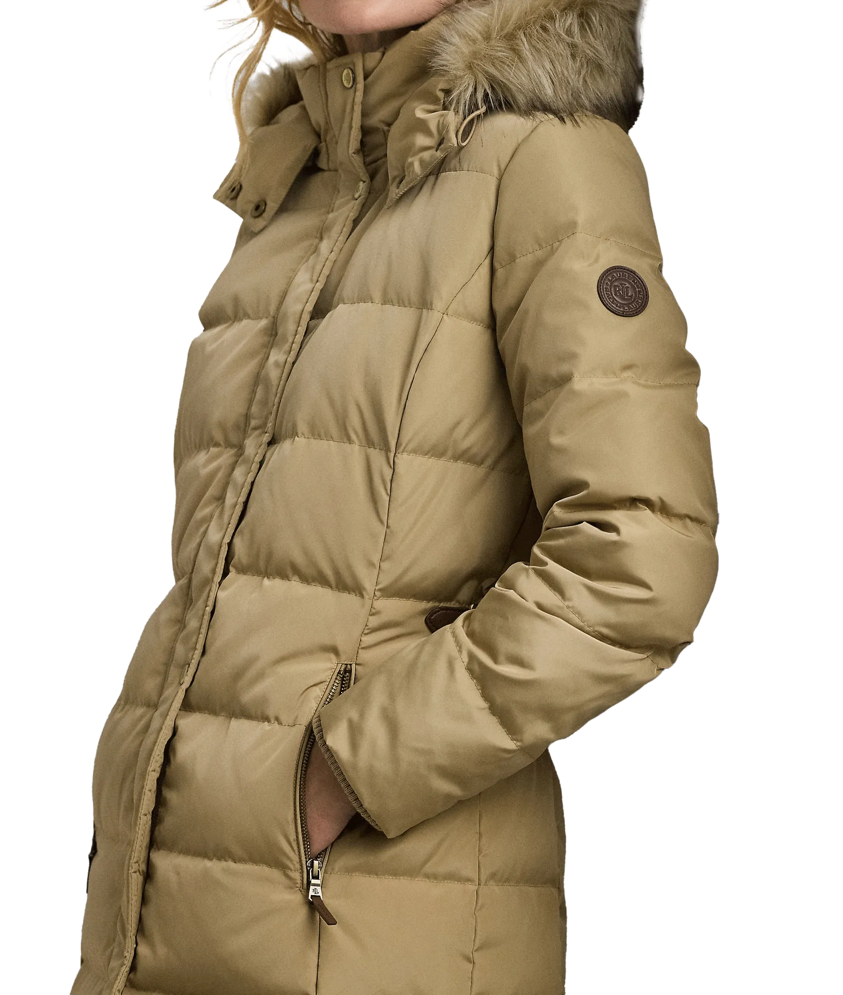 Faux-fur-trim Hooded Down Coat - Beige