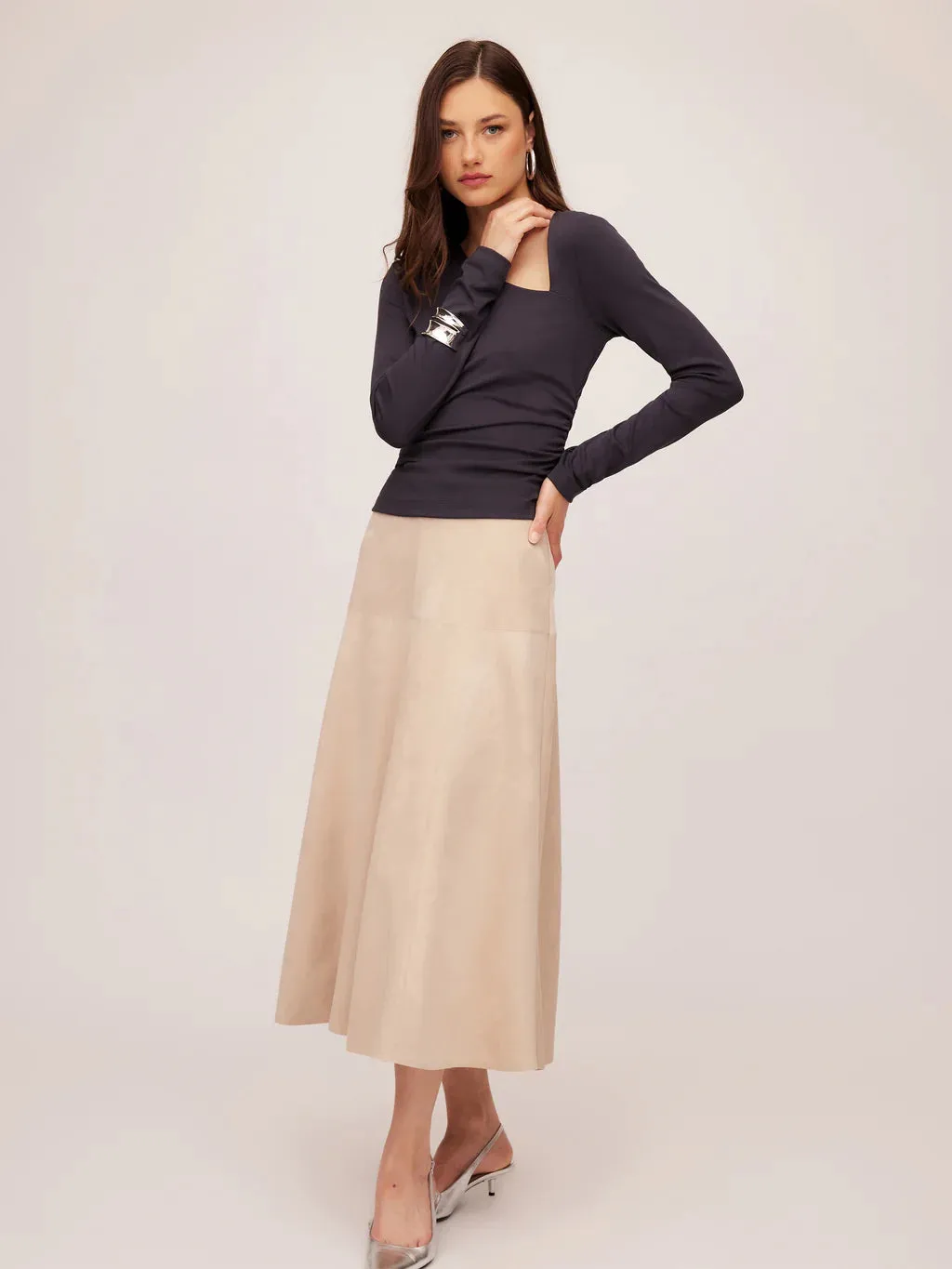 Faux Suede Maxi Skirt