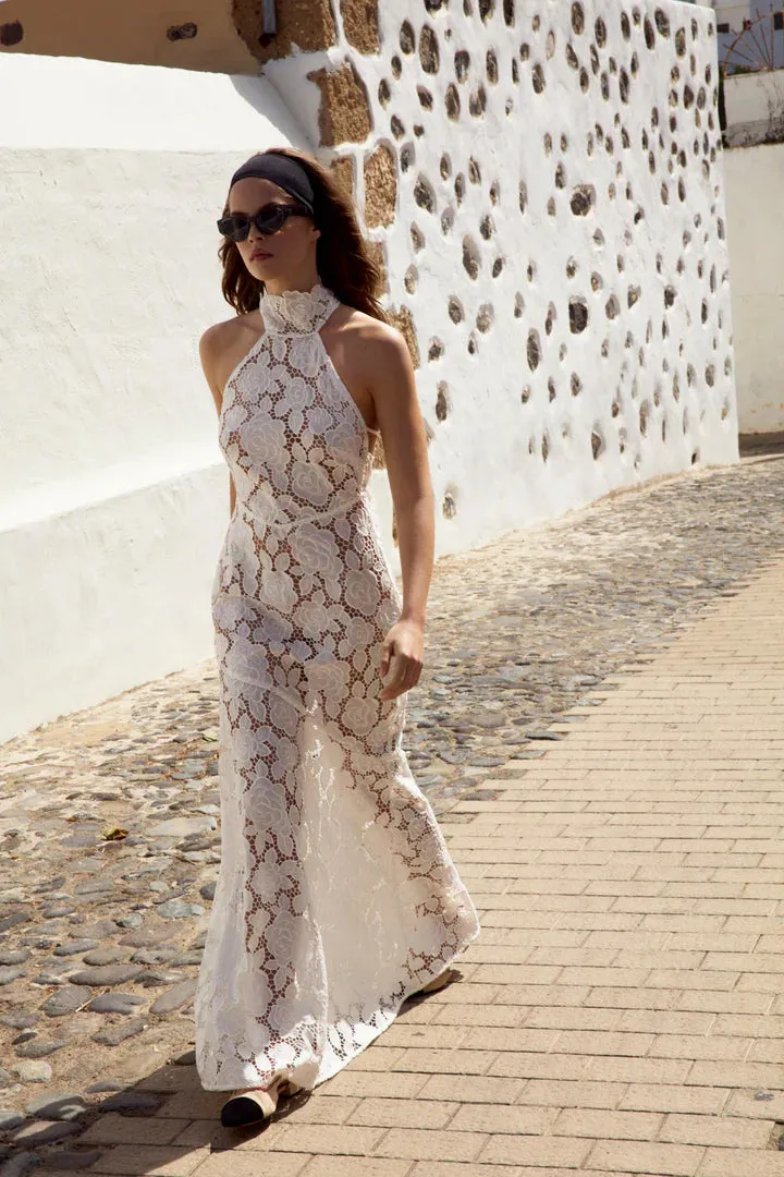 For Love & Lemons Astoria Lace Maxi Dress - White