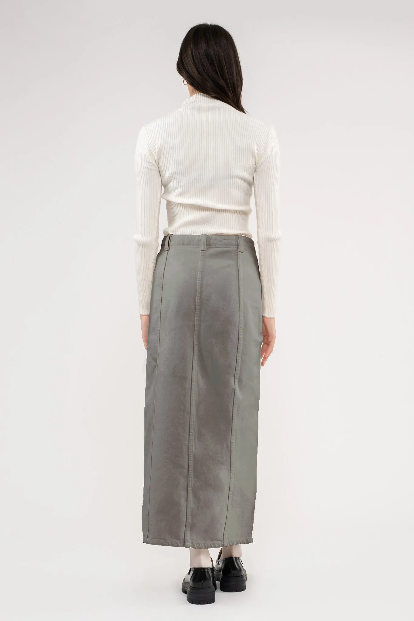 FRONT SLIT DENIM MAXI SKIRT