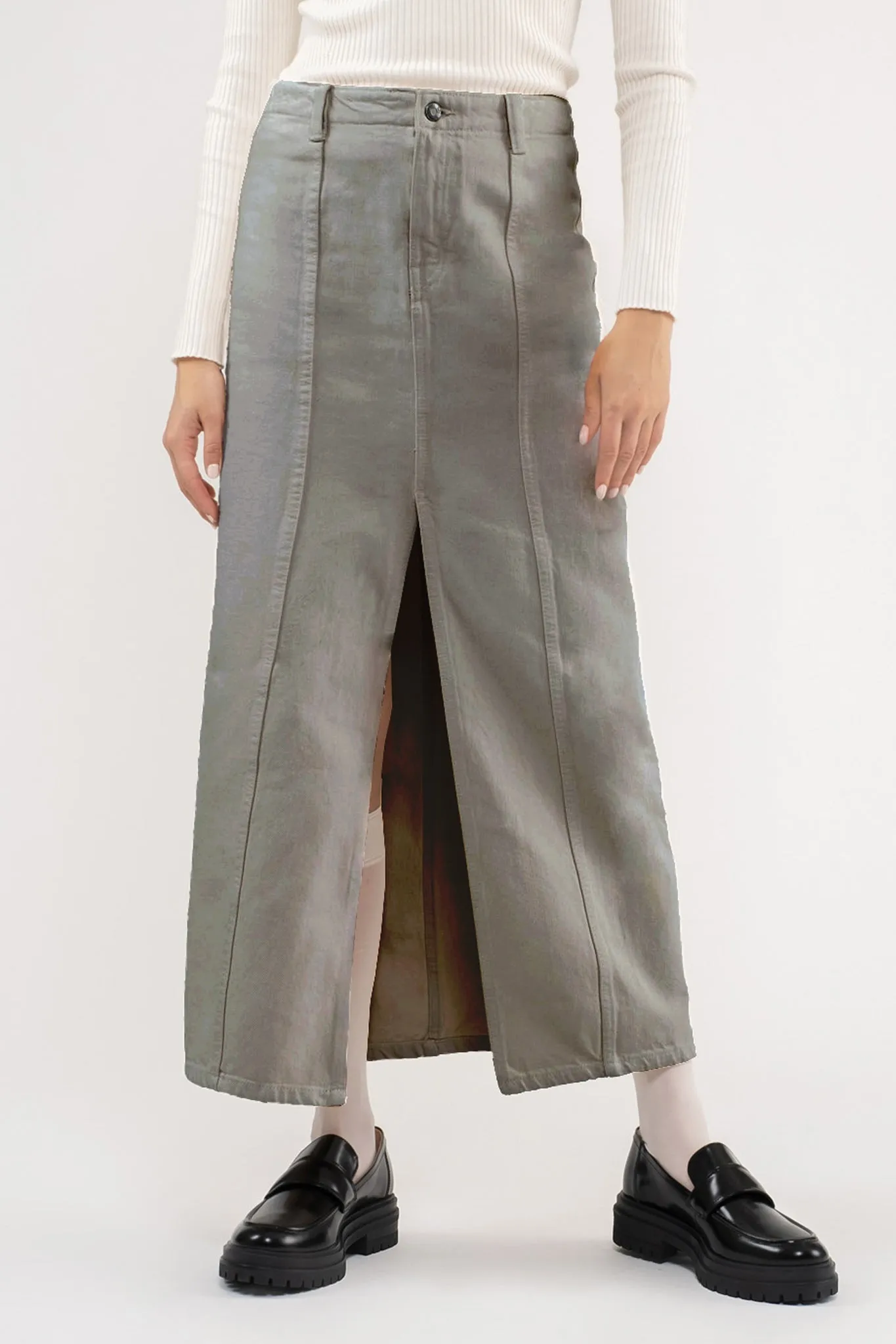 FRONT SLIT DENIM MAXI SKIRT