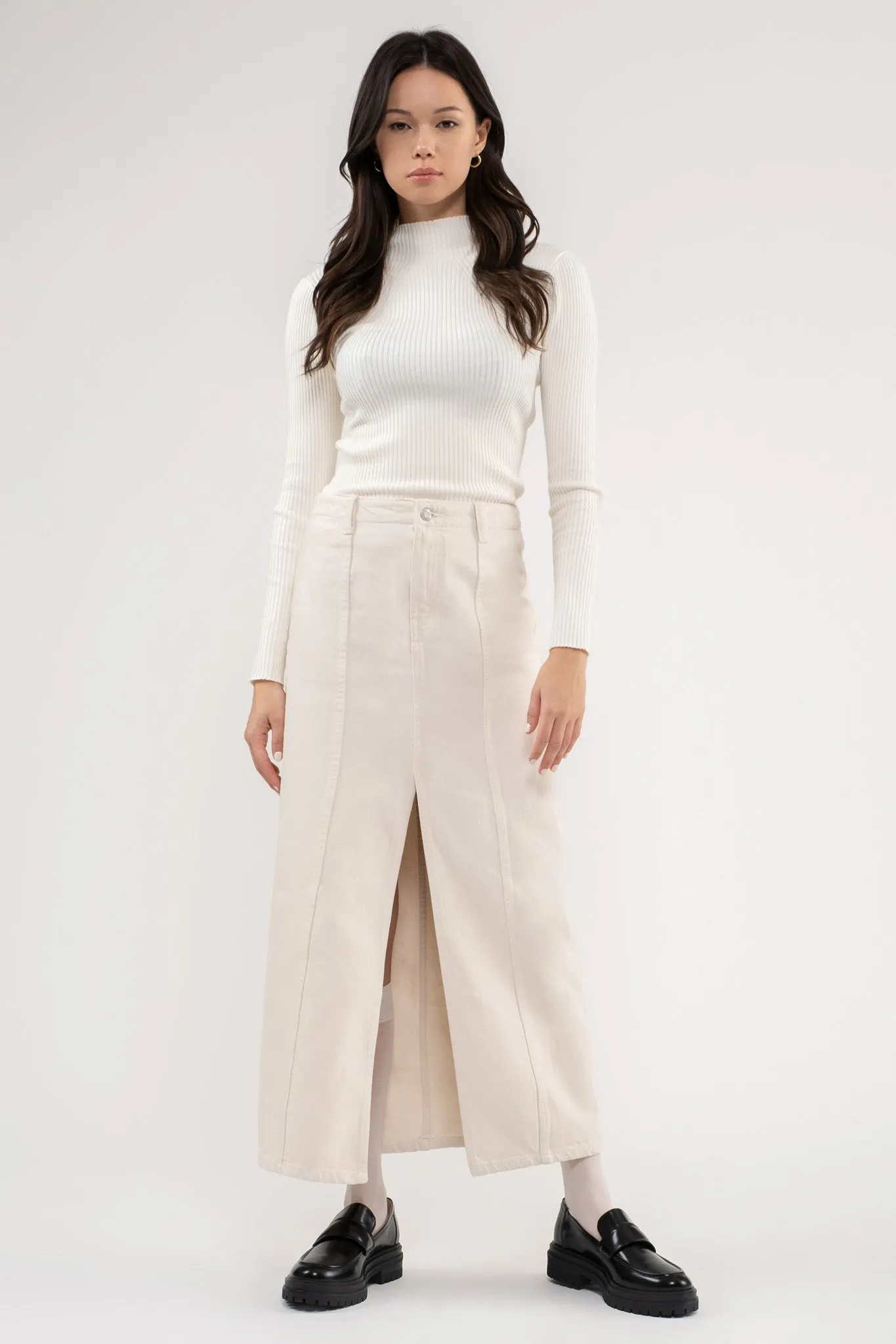 FRONT SLIT DENIM MAXI SKIRT