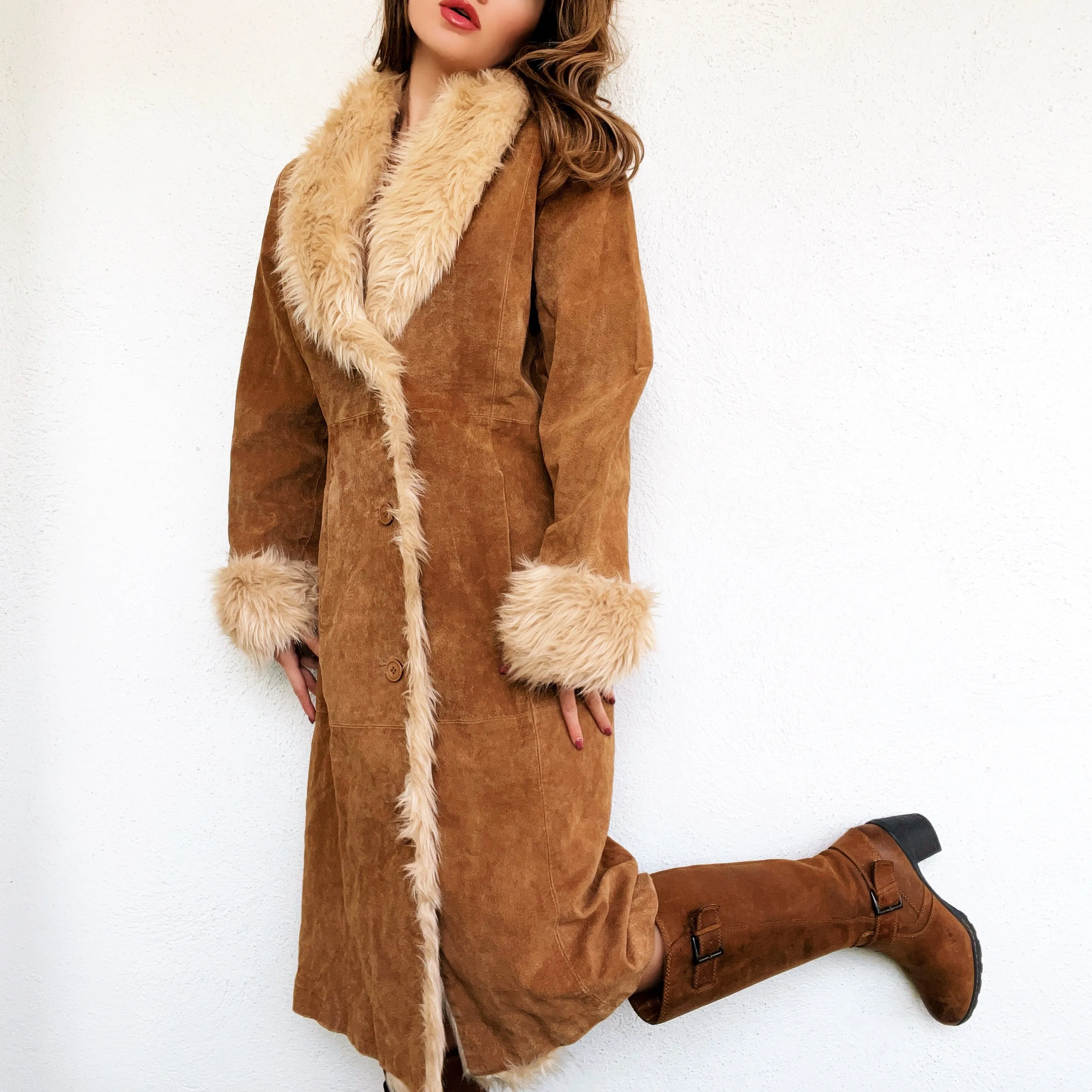 Furry Tan Leather Penny Lane Coat