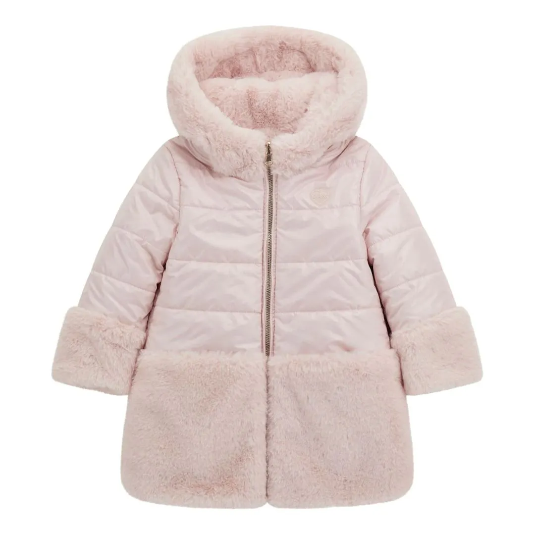 Girls Pink Reversible Faux Fur Coat