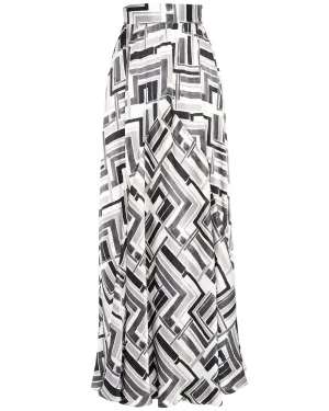 Grey Geometric Silk Maxi Skirt