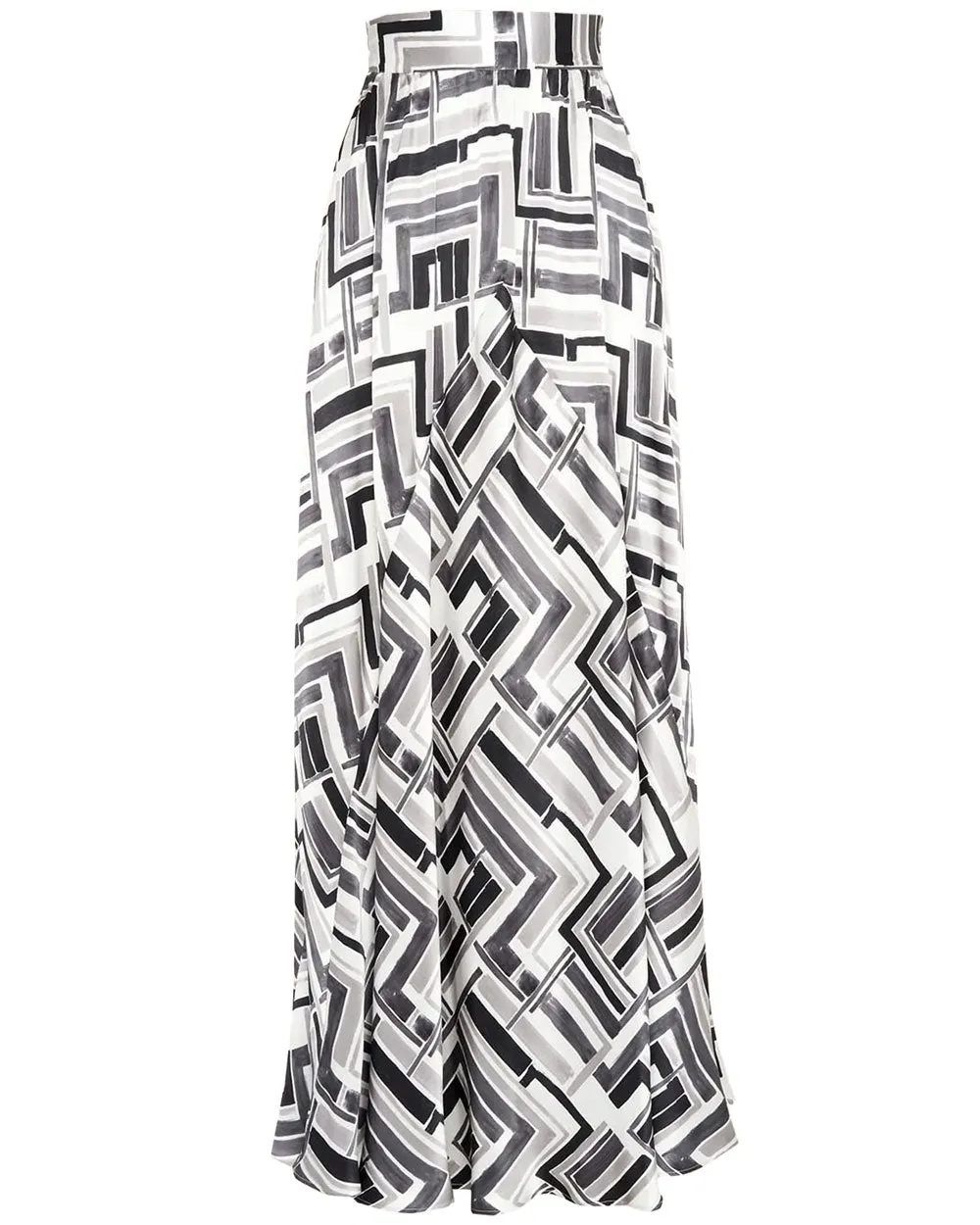Grey Geometric Silk Maxi Skirt