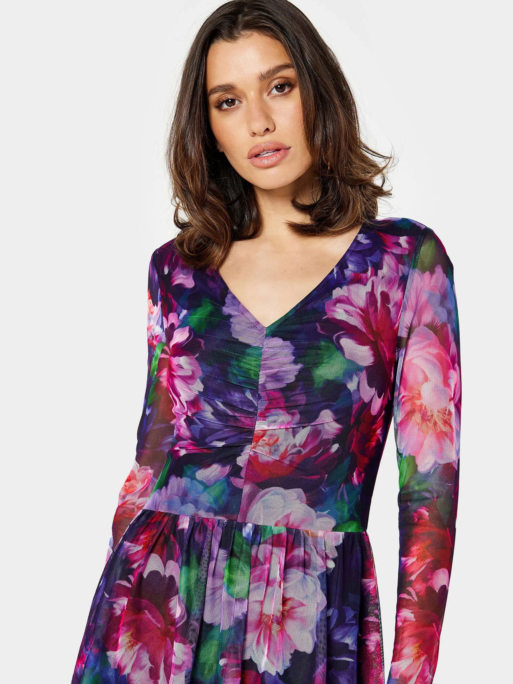 GWD Ella Mesh Floral Print Maxi Dress