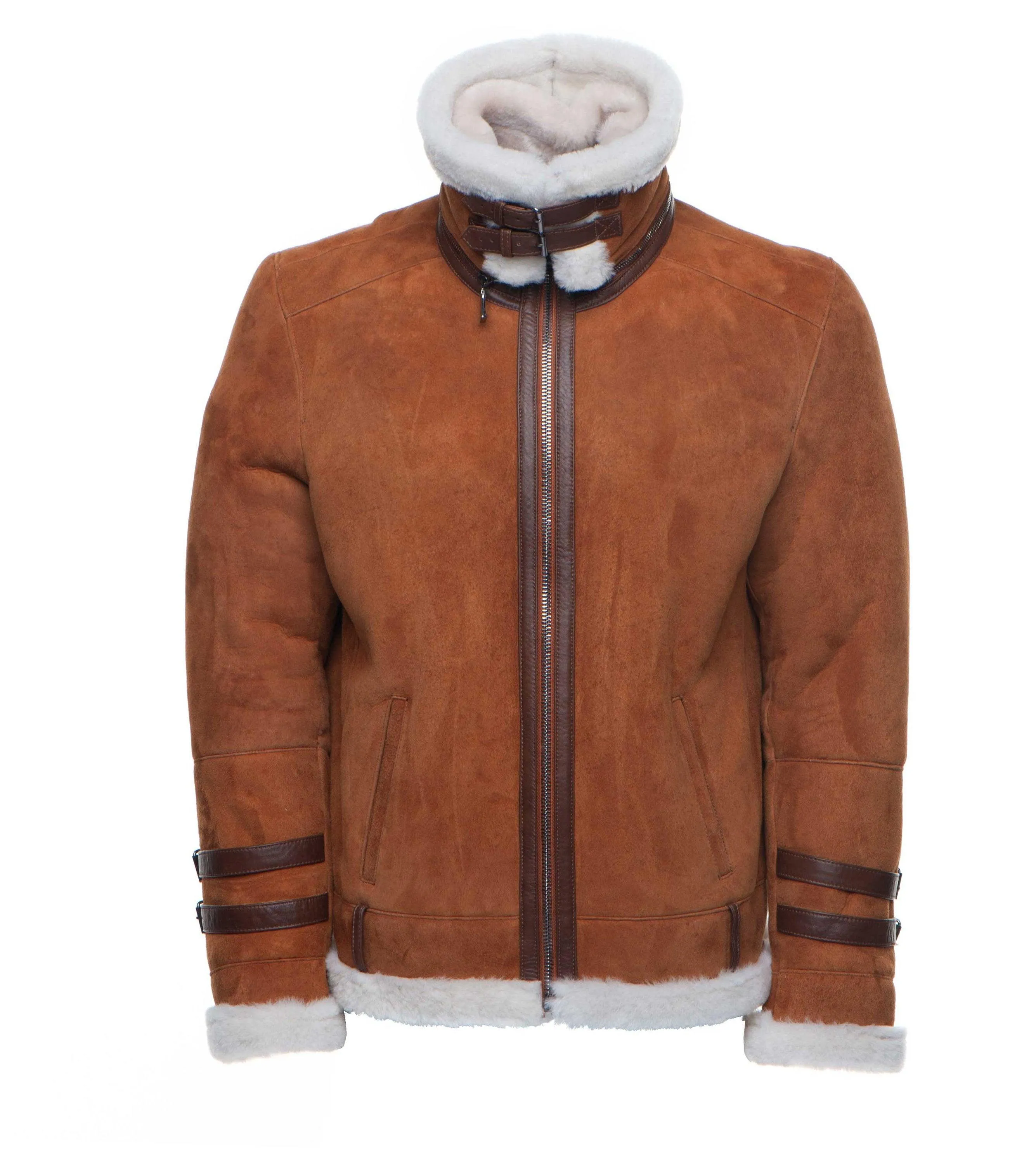 Hagan's Tan Bomber Suede Aviator Shearling Jacket