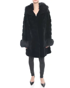 Holt Renfrew Midnight Sheared Mink and Fox Fur Trim Coat - 12
