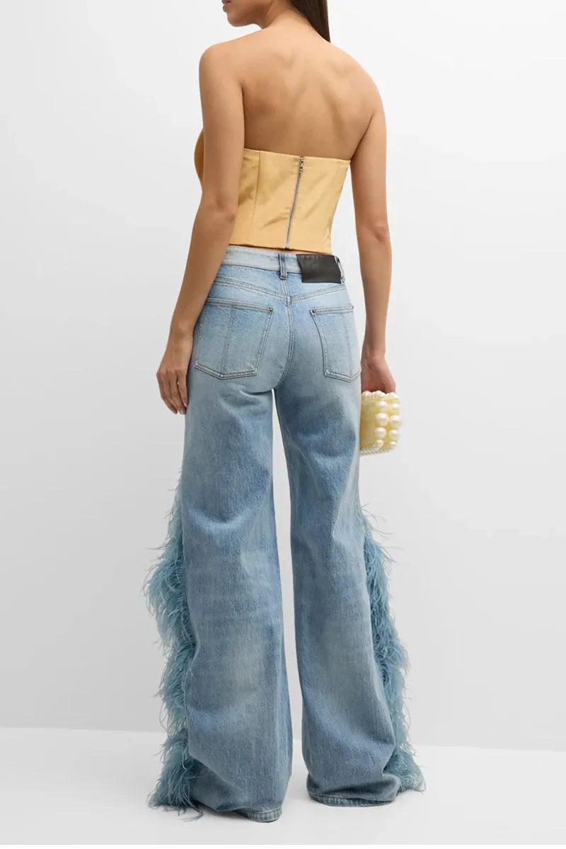 HPU1019 Feathered Flare Statement Jeans Pant