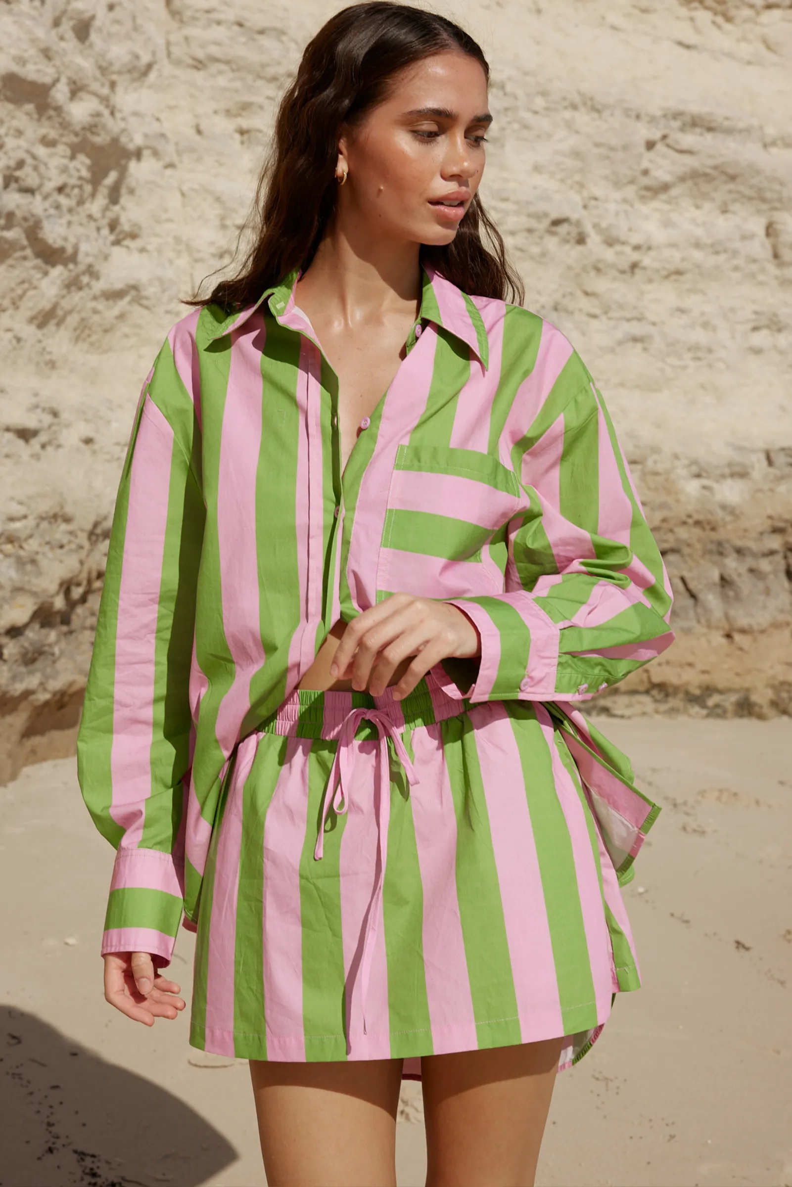 Indi Skirt - Seagrass/Salmon Stripe