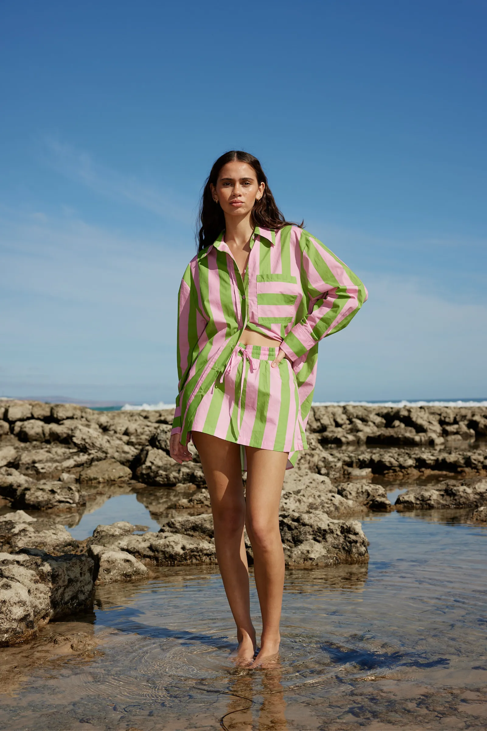 Indi Skirt - Seagrass/Salmon Stripe