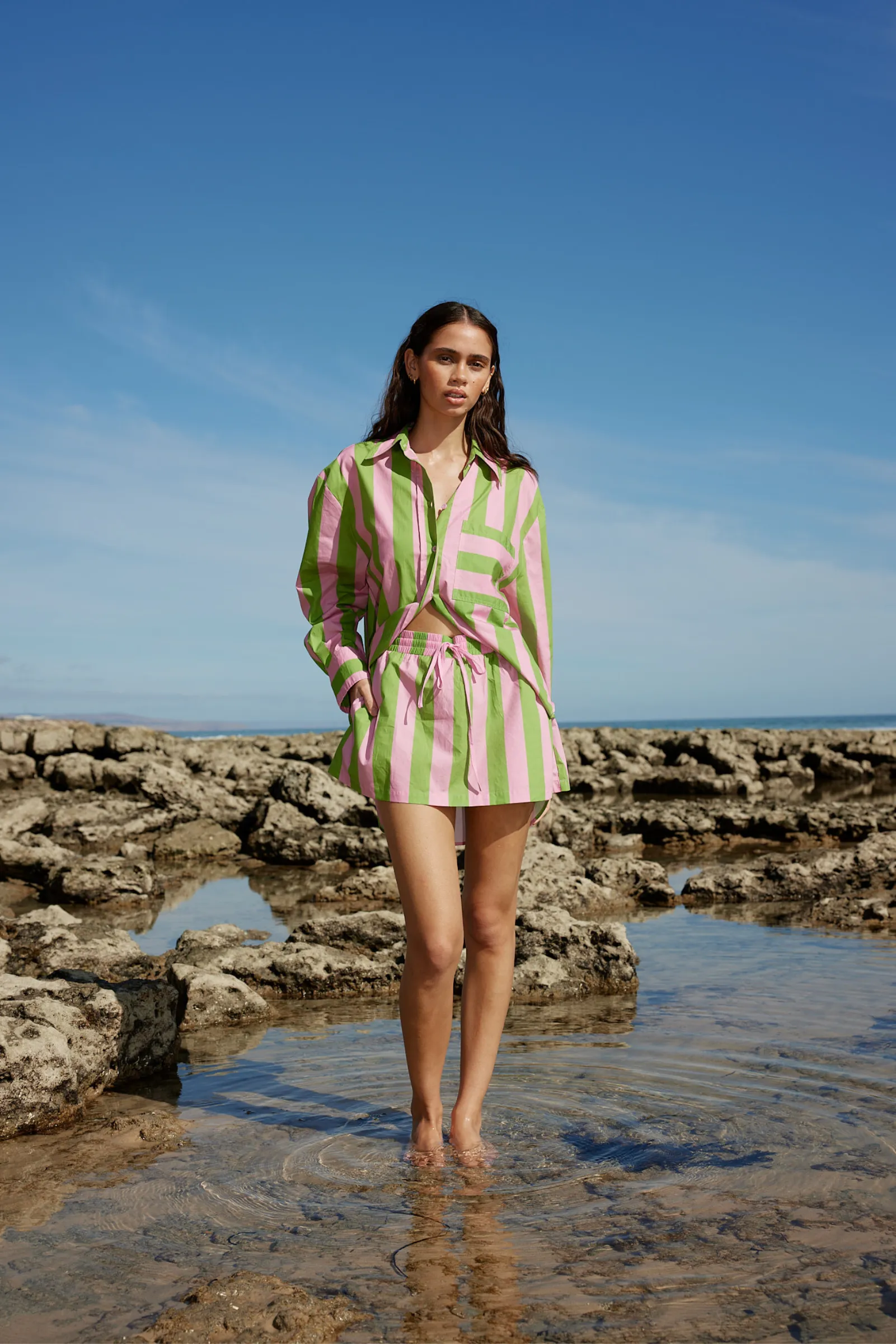 Indi Skirt - Seagrass/Salmon Stripe