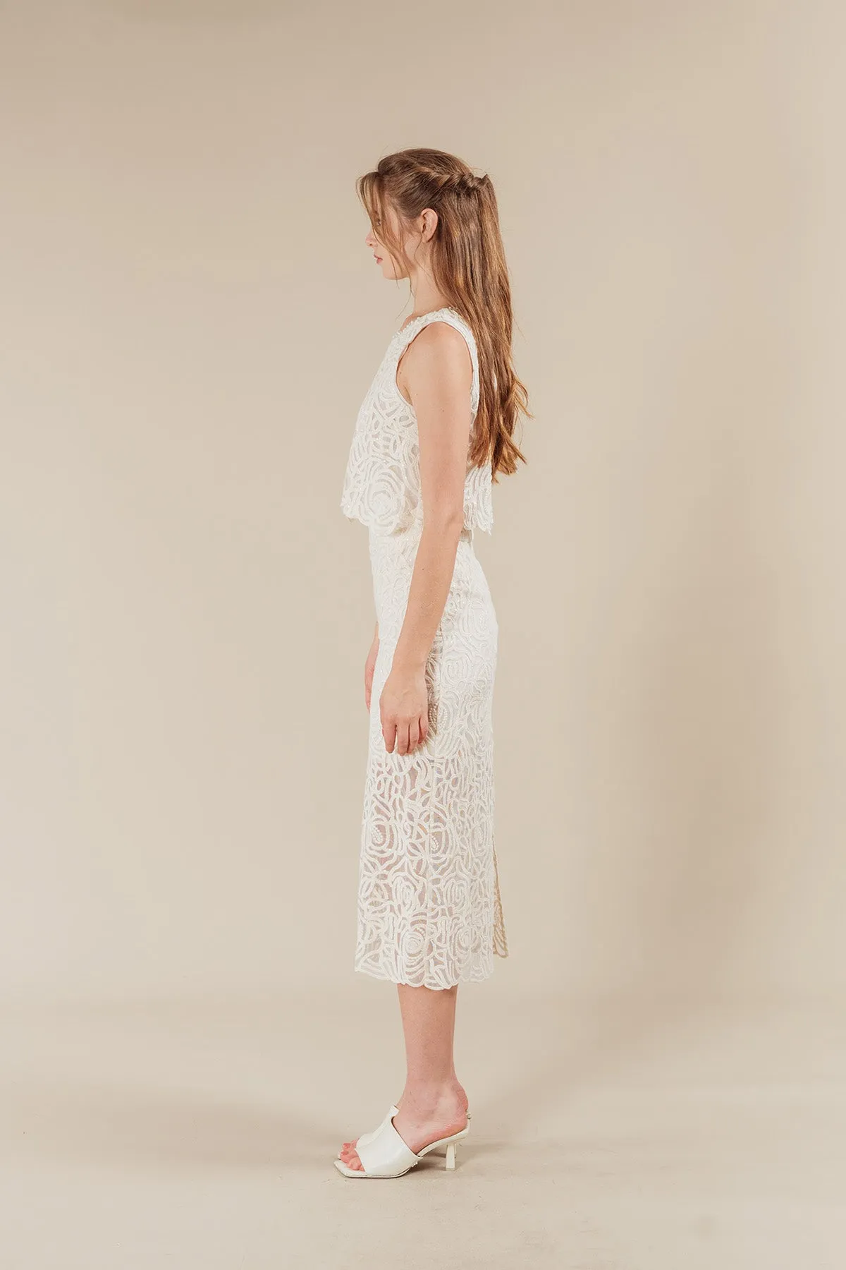 Julivea Embroidered Floral Tulle Sleeveless Top and Maxi Skirt Set