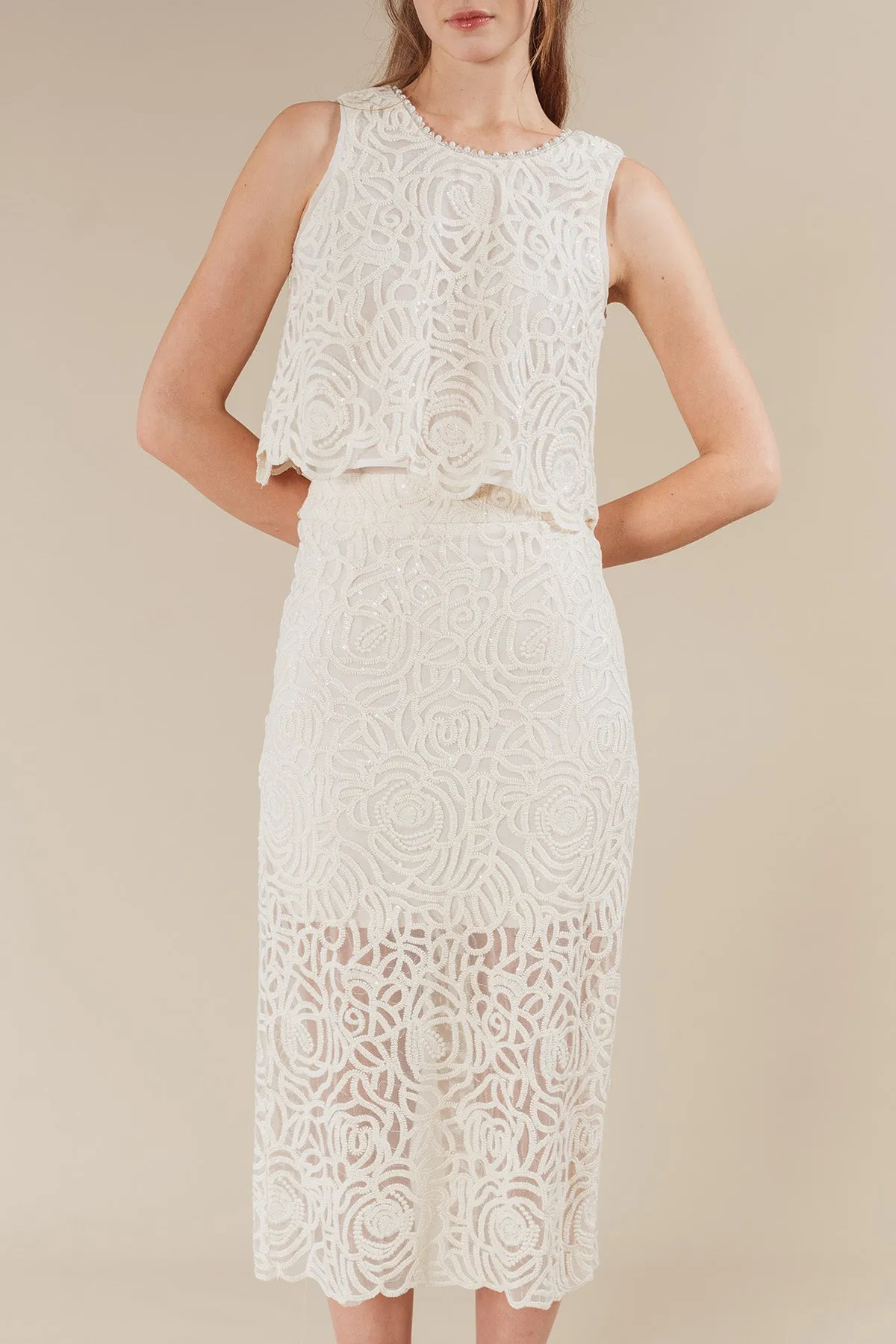Julivea Embroidered Floral Tulle Sleeveless Top and Maxi Skirt Set