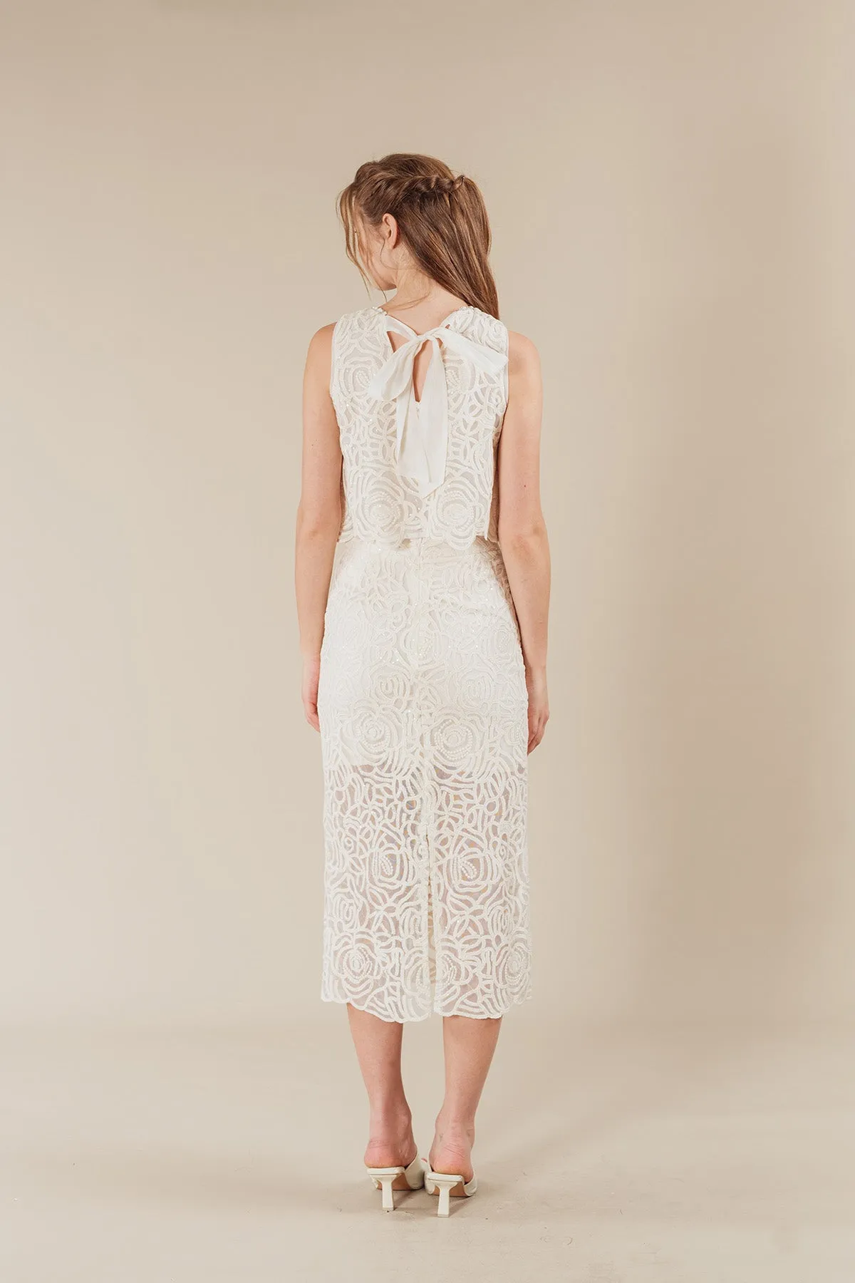 Julivea Embroidered Floral Tulle Sleeveless Top and Maxi Skirt Set