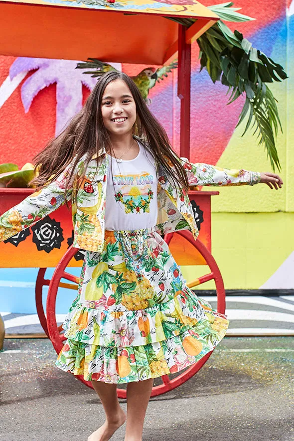 KIDS LONG TIERED SKIRT THERE'S NO PLACE LIKE RIO