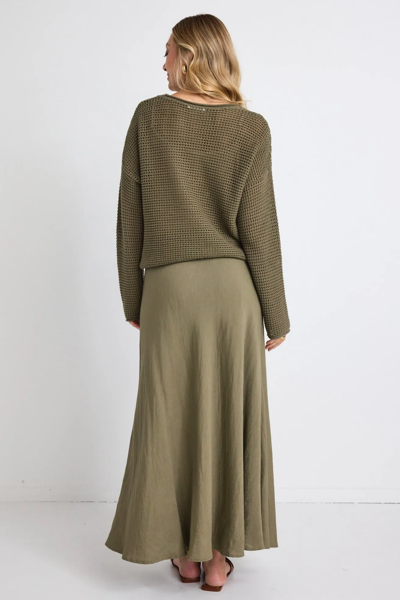 Lagos Soft Khaki Floaty Bias Cut Maxi Skirt