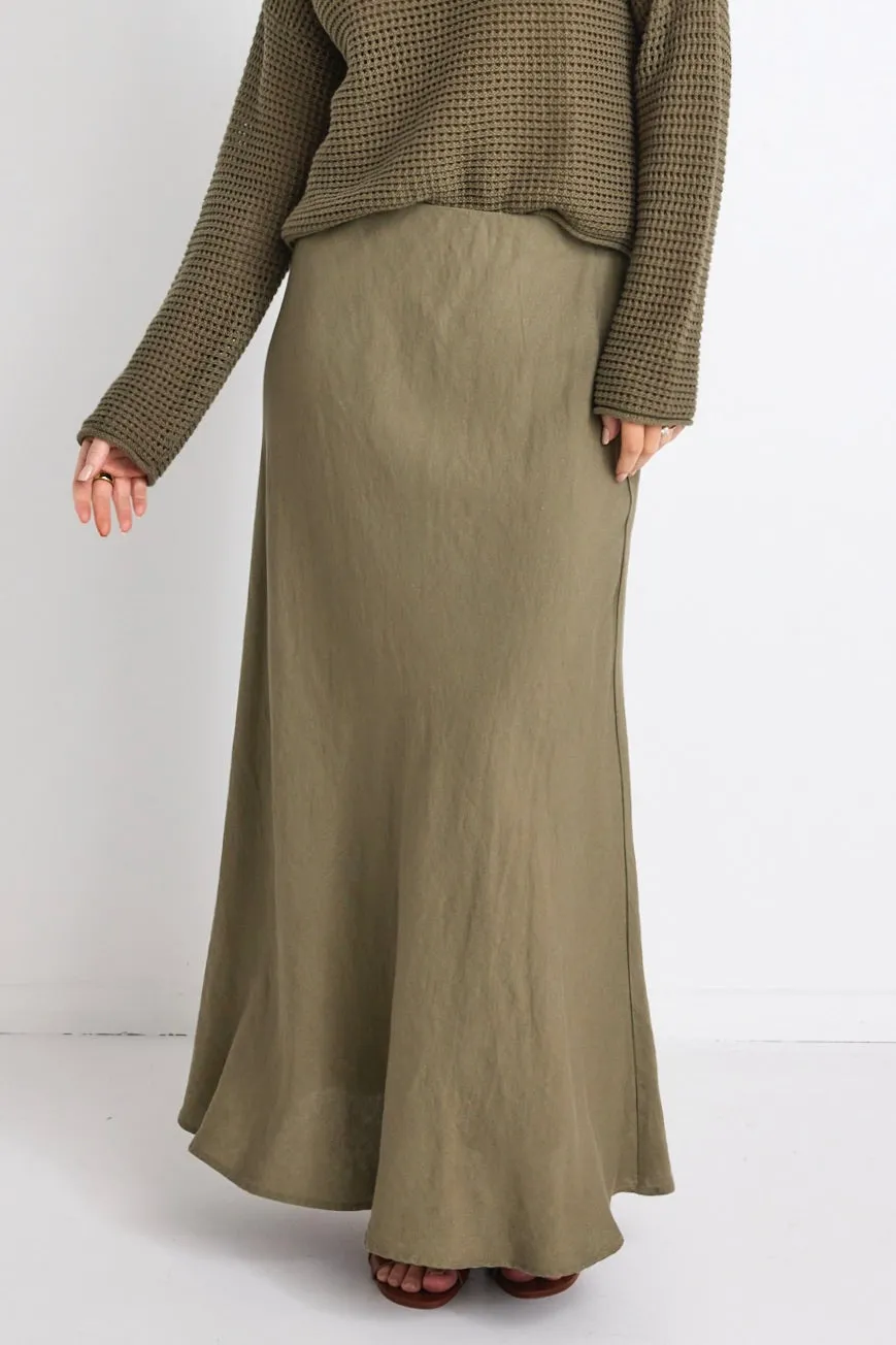Lagos Soft Khaki Floaty Bias Cut Maxi Skirt