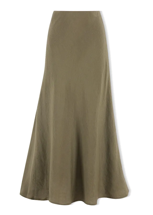 Lagos Soft Khaki Floaty Bias Cut Maxi Skirt