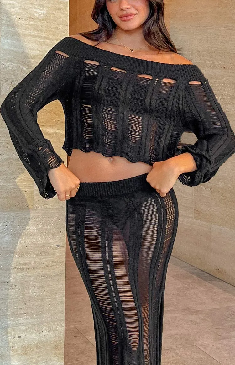 Lennox Black Ladder Knit Top