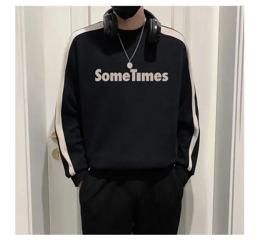 Letter Print Stitching Pullover Sweatshirts Hoodies Mens Hip Hop Casual Streetwear Fashion Hoodie Outwear Tops Sweatshirt Men