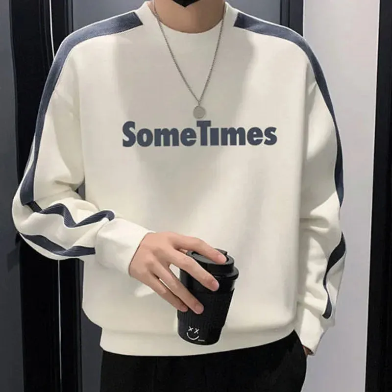 Letter Print Stitching Pullover Sweatshirts Hoodies Mens Hip Hop Casual Streetwear Fashion Hoodie Outwear Tops Sweatshirt Men