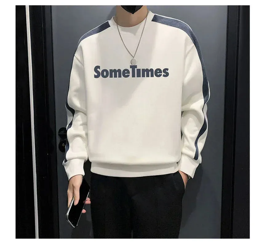 Letter Print Stitching Pullover Sweatshirts Hoodies Mens Hip Hop Casual Streetwear Fashion Hoodie Outwear Tops Sweatshirt Men