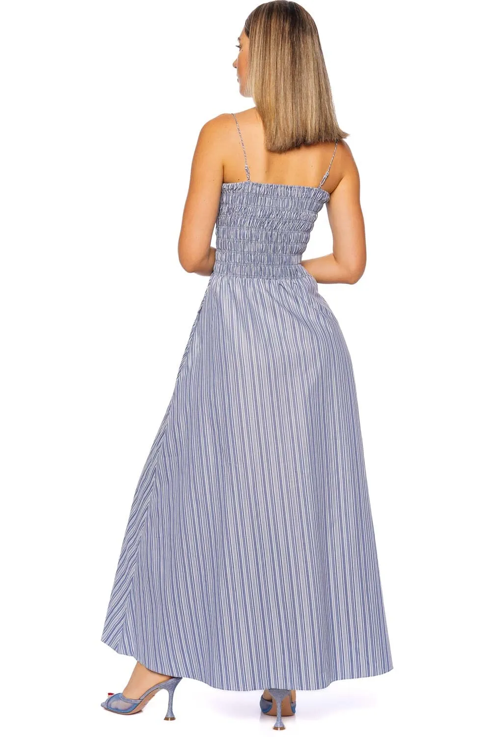 Lida Blue Stripe Smocked Maxi Dress