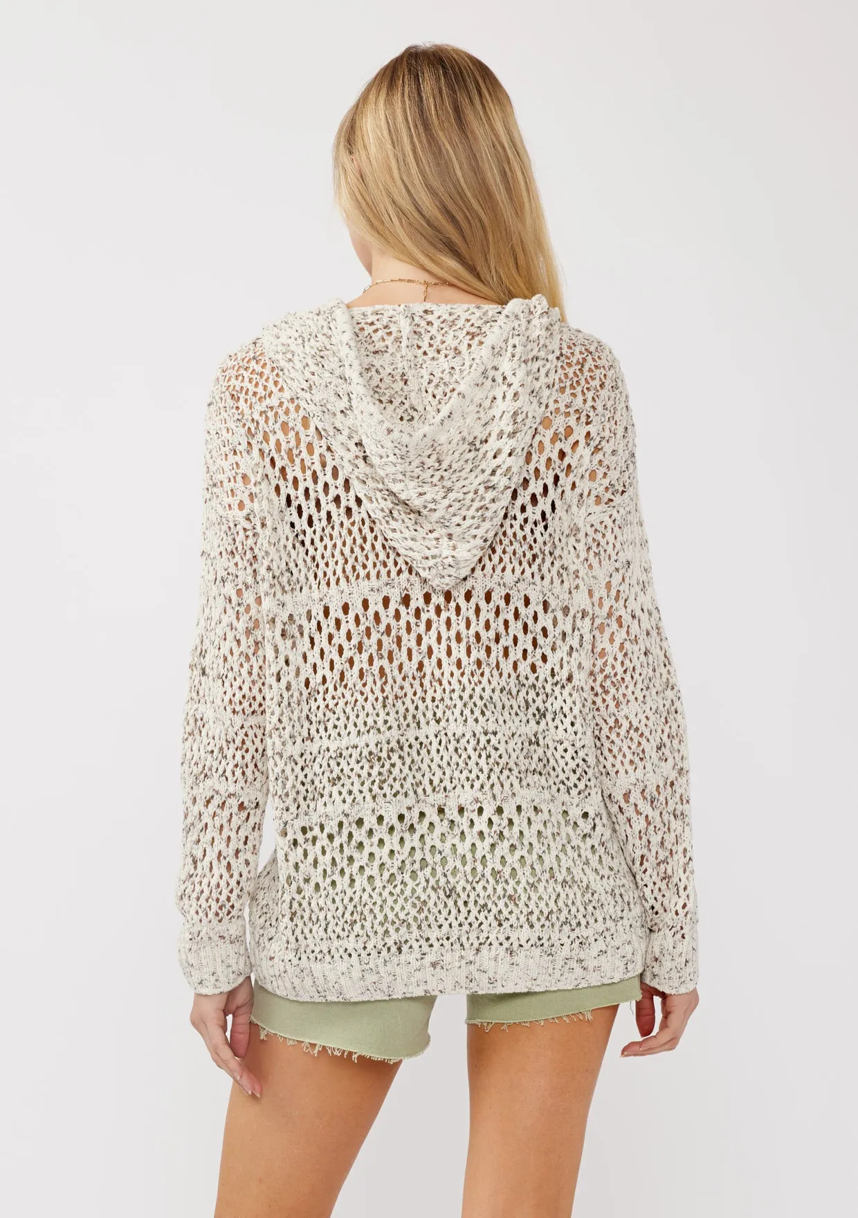 Long Sleeve Open Knit Crochet Pullover Hoodie