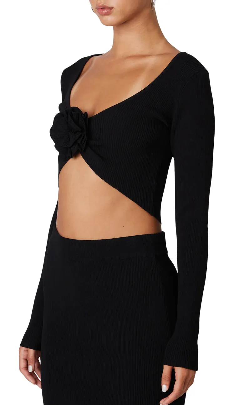 Long Sleeve Rosette Crop Top
