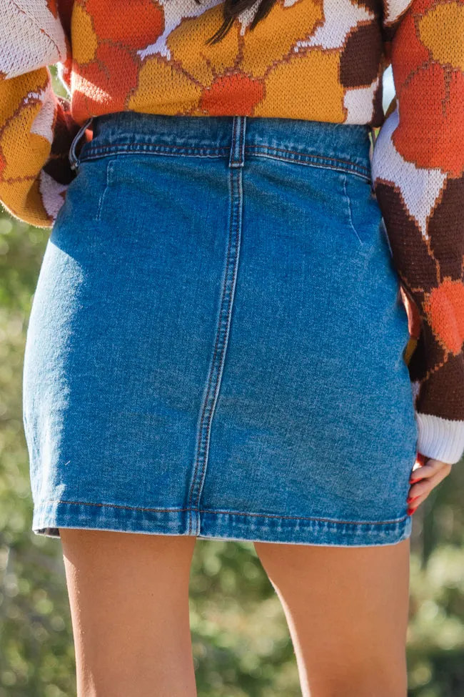 Looking Back Medium Wash Button Front Denim Mini Skirt FINAL SALE