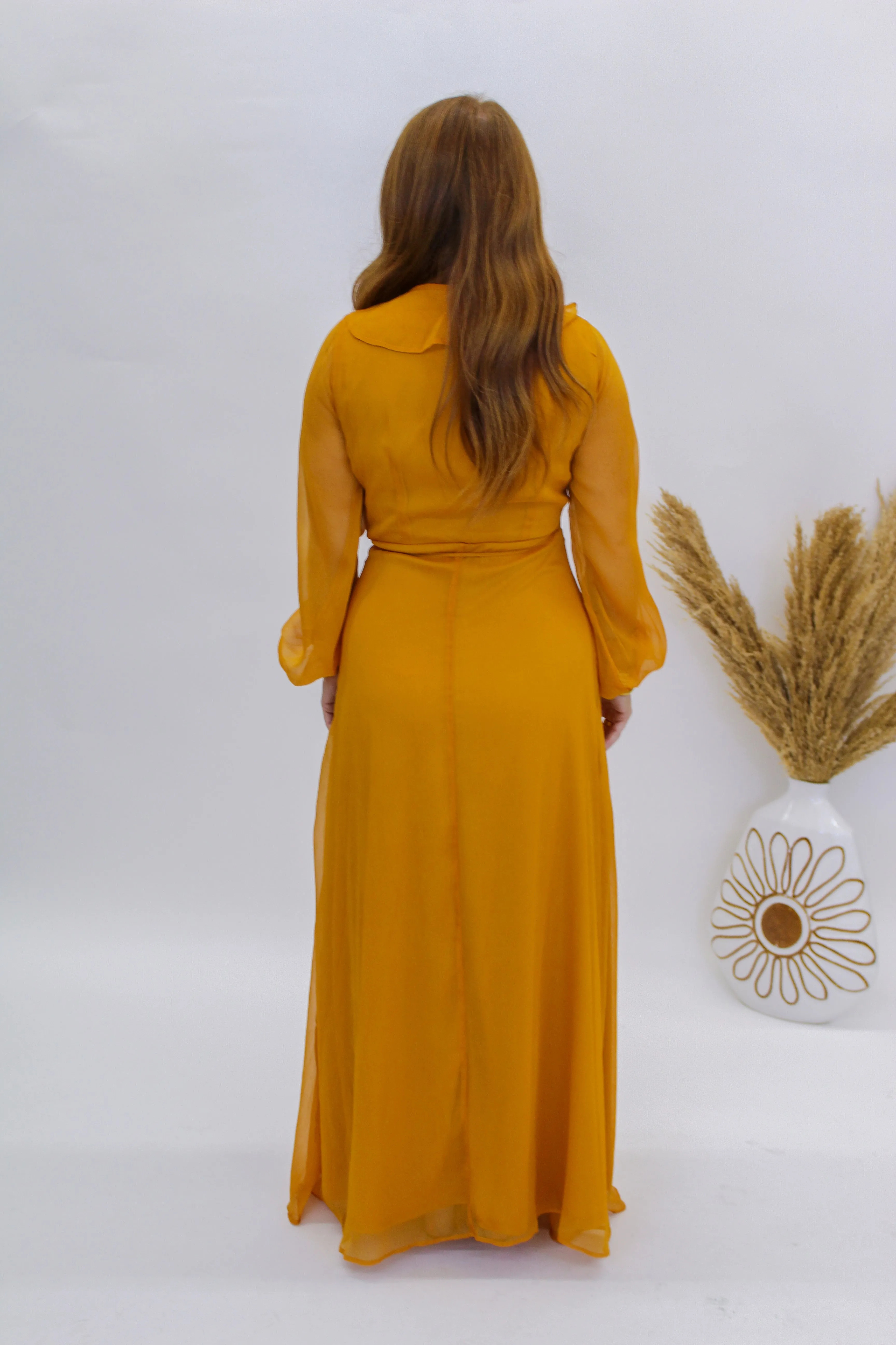 Lost in Love Ruffle Tie Waist Maxi Wrap Dress- Apricot