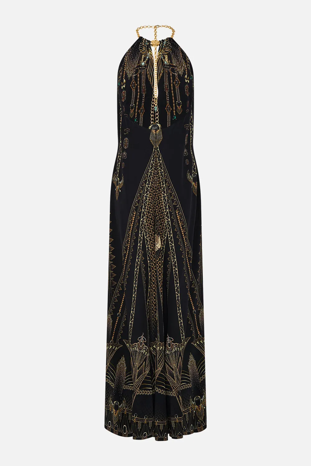 LOW BACK LONG DRESS WITH NECK HARDWARE CALL ME CLEOPATRA