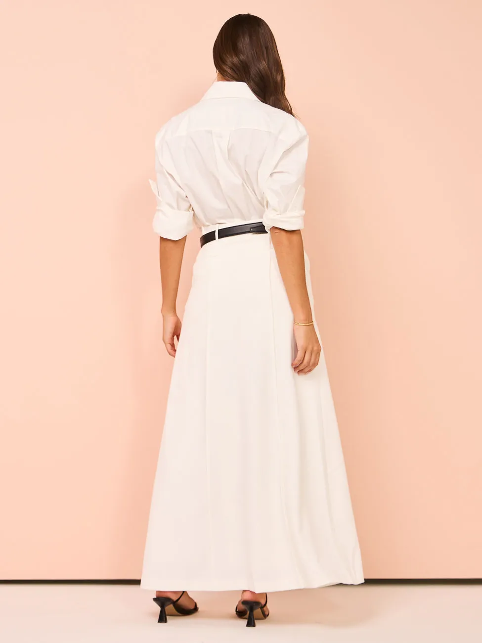 Maison Essentiele Pintuck Maxi Skirt in Optic White