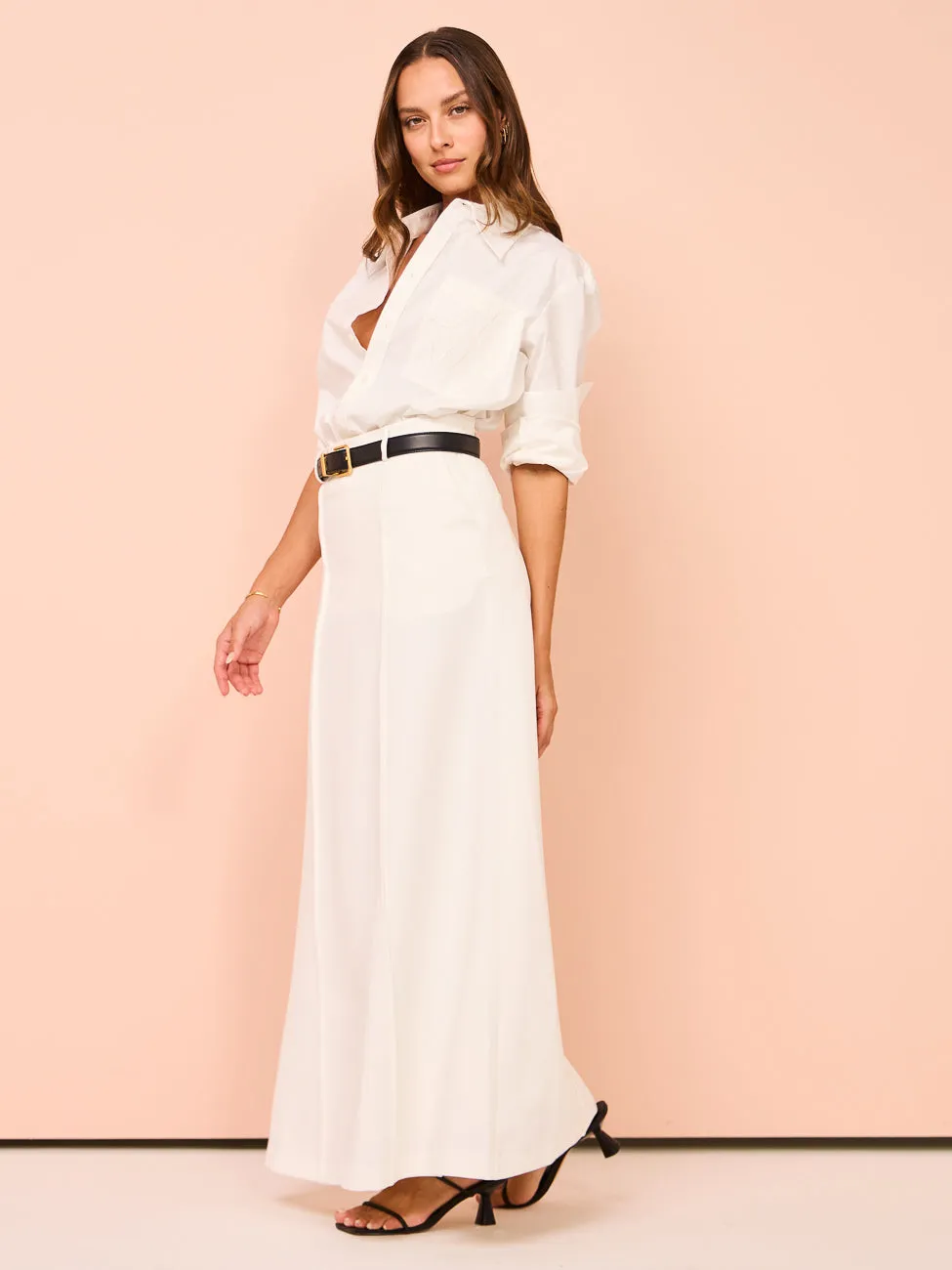 Maison Essentiele Pintuck Maxi Skirt in Optic White
