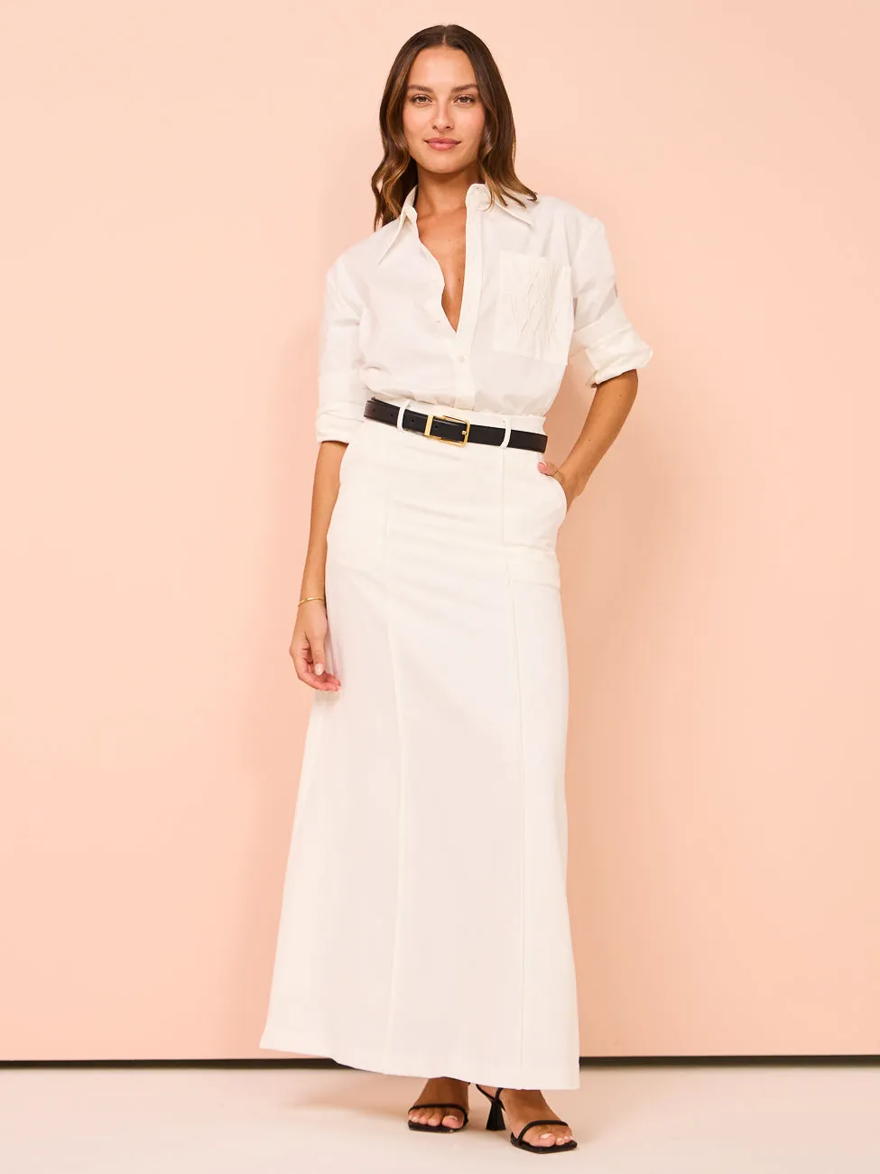 Maison Essentiele Pintuck Maxi Skirt in Optic White