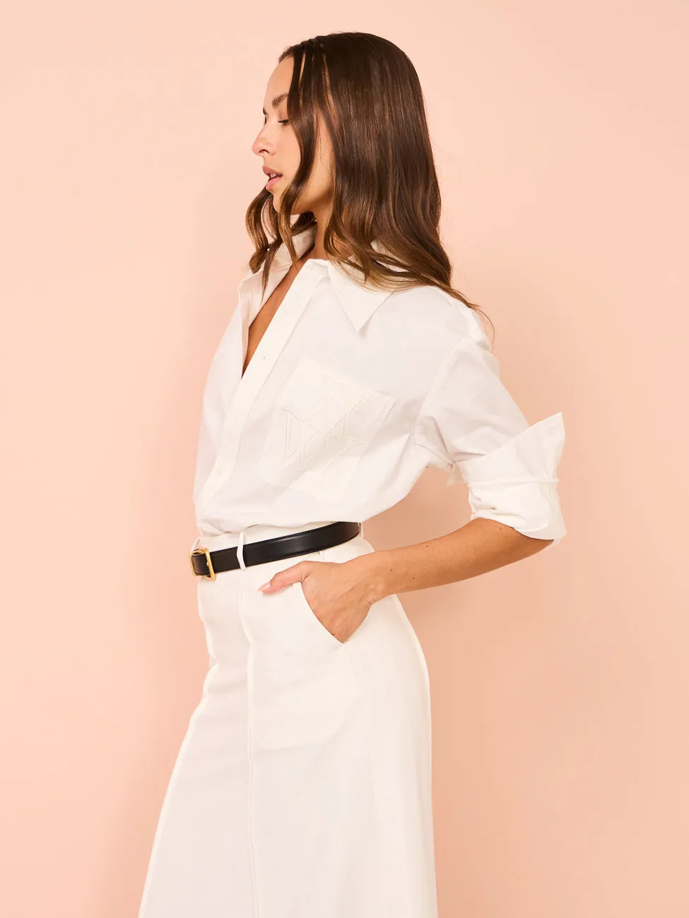 Maison Essentiele Pintuck Maxi Skirt in Optic White