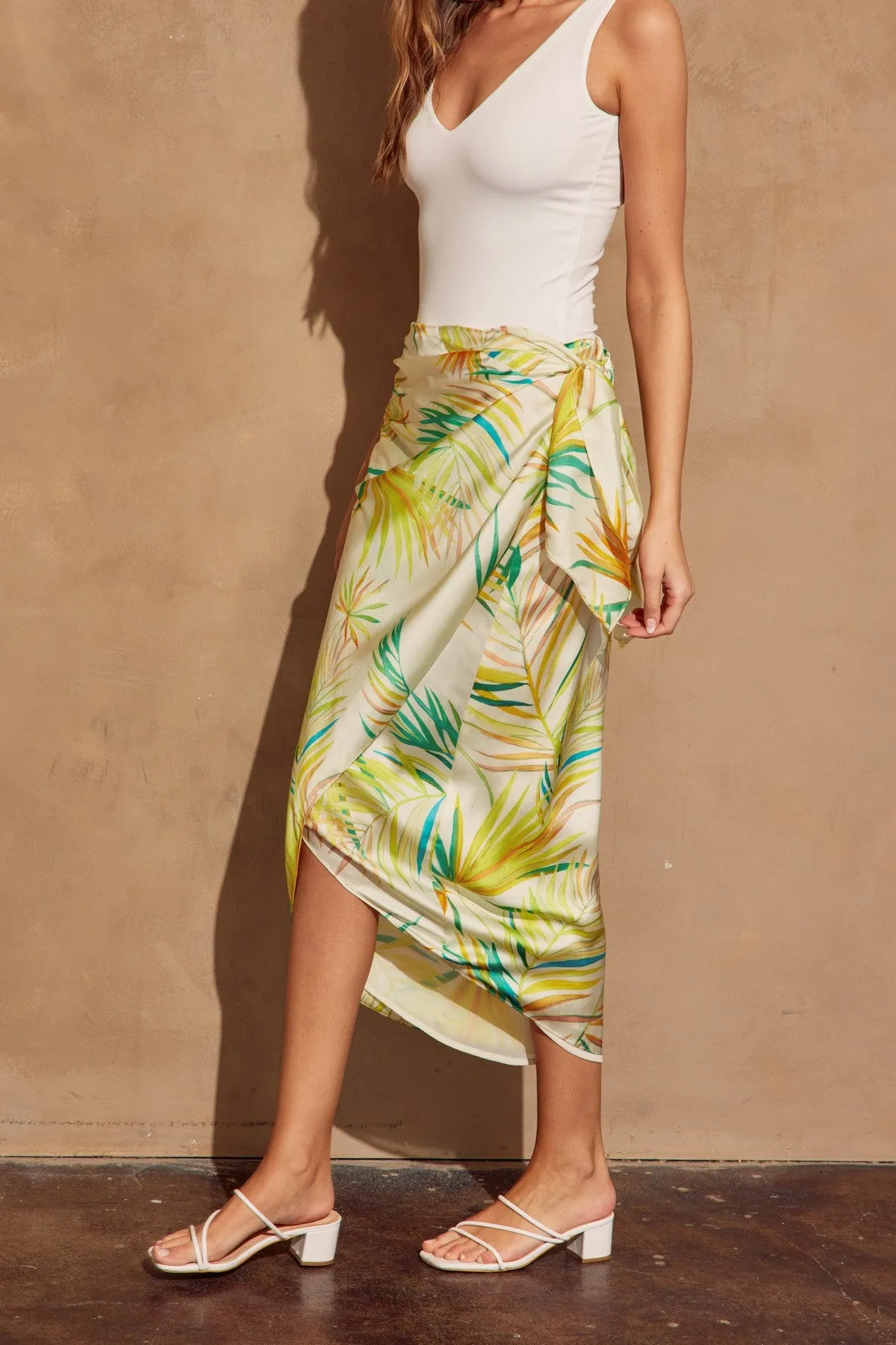Mallorca Tie Satin Midi Skirt
